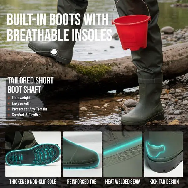 Alt view image 5 of 7 - Chest Waders for Kids with Boots - 2-Ply Nylon Waterproof Insulated Neoprene with Reflect Safety Band - Youth Fishing Waders with Boot Hanger for Toddler Children Hunting Waders for Boys Girls
