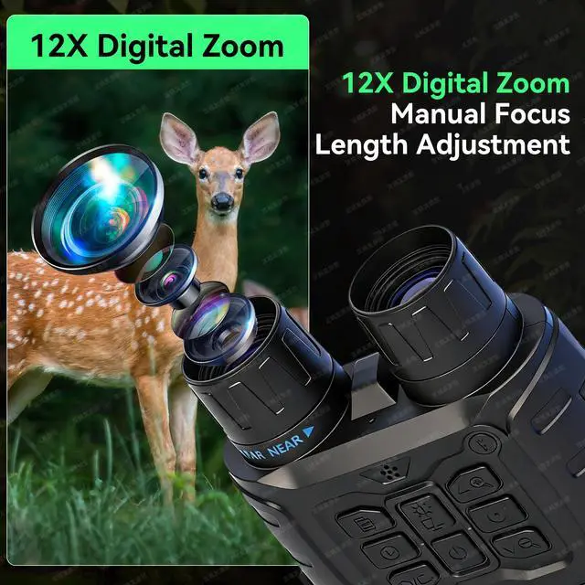 Alt view image 5 of 7 - Night Vision Goggles for Adults Hunting, 4K Infrared Night Vision Binoculars,Digital Night Vision Device with 5200mAh Battery 12X Zoom and 32GB TF Card, Hunting Gear Camping Gifts for Men