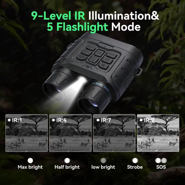 Alt view image 6 of 7 - Night Vision Goggles for Adults Hunting, 4K Infrared Night Vision Binoculars,Digital Night Vision Device with 5200mAh Battery 12X Zoom and 32GB TF Card, Hunting Gear Camping Gifts for Men