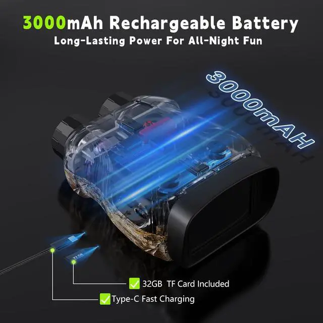 Alt view image 7 of 7 - Night Vision Goggles for Kids with Memory Card, 8X Zoom Kids Night Vision Binoculars - 1080P HD Digital Camera, Great Birthday Gifts for 3-8 Year Olds.Camouflage