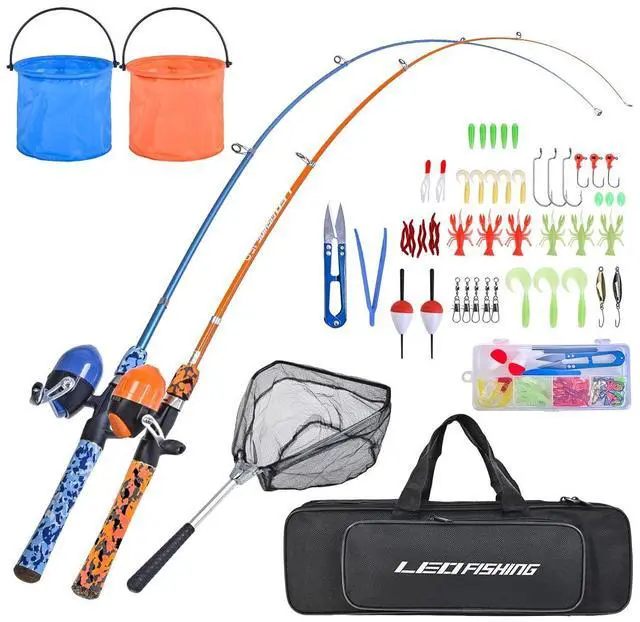 Main image of Kids Fishing Pole Set with Full Starter Kits Portable Telescopic Fishing Rod and Spincast Reel with a Fishing Net and Bucket for Boys Girls and Youth