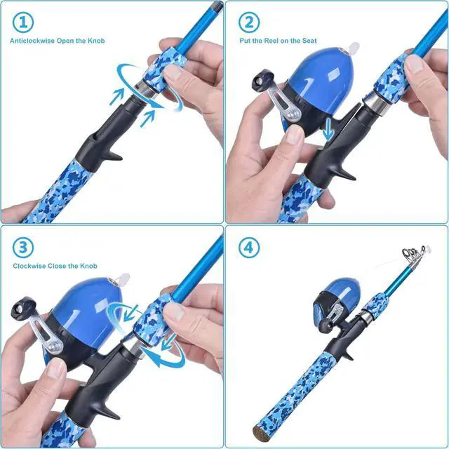 Alt view image 3 of 6 - Kids Fishing Pole Set with Full Starter Kits Portable Telescopic Fishing Rod and Spincast Reel with a Fishing Net and Bucket for Boys Girls and Youth