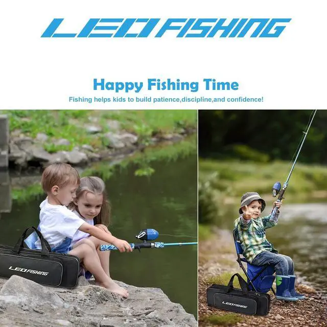 Alt view image 5 of 6 - Kids Fishing Pole Set with Full Starter Kits Portable Telescopic Fishing Rod and Spincast Reel with a Fishing Net and Bucket for Boys Girls and Youth