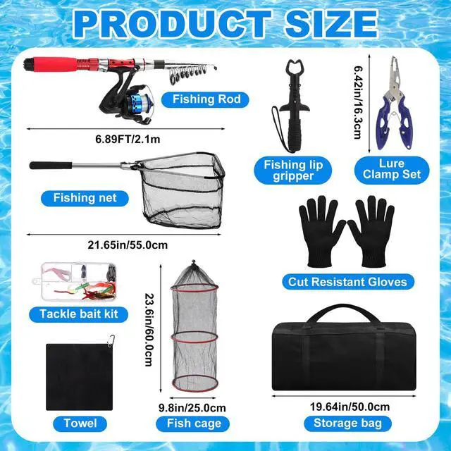 Alt view image 2 of 7 - 51 Pcs Fishing Rods Combo 6.89ft Telescopic Freshwater Pole Set with Plier Lip Gripper Lures Carrier Bag Pre Loaded Spinning Reel with Freshwater Rod Reel Kit Father Men Gift