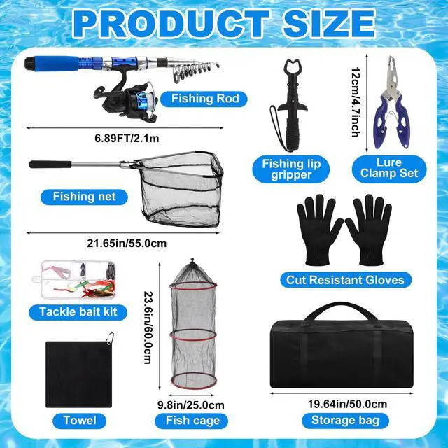 Alt view image 2 of 7 - 51 Pcs Fishing Rods Combo 6.89ft Telescopic Freshwater Pole Set with Plier Lip Gripper Lures Carrier Bag Pre Loaded Spinning Reel with Freshwater Rod Reel Kit Father Men Gift