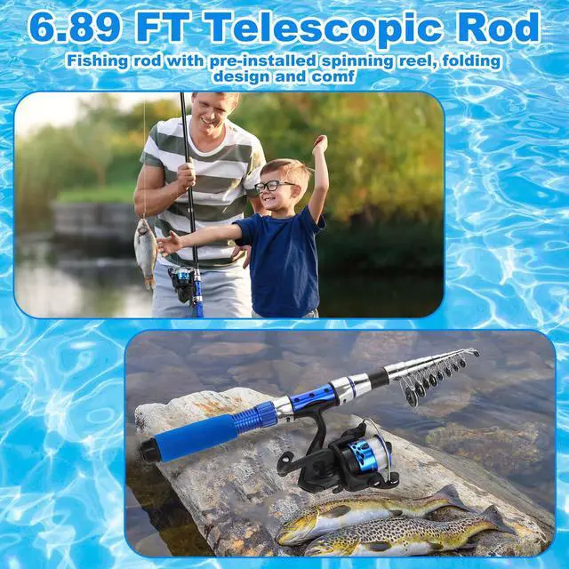 Alt view image 5 of 7 - 51 Pcs Fishing Rods Combo 6.89ft Telescopic Freshwater Pole Set with Plier Lip Gripper Lures Carrier Bag Pre Loaded Spinning Reel with Freshwater Rod Reel Kit Father Men Gift
