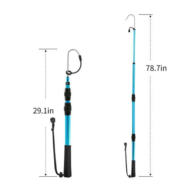 Alt view image 3 of 7 - Telescopic Fishing Gaff, Aluminum Pole, Stainless Steel M8 Hook | Ultralight 4.62oz aluminum telescopic gaff (11.4"-24") with nonslip rubber handle, sharp stainless hook & safety lanyard