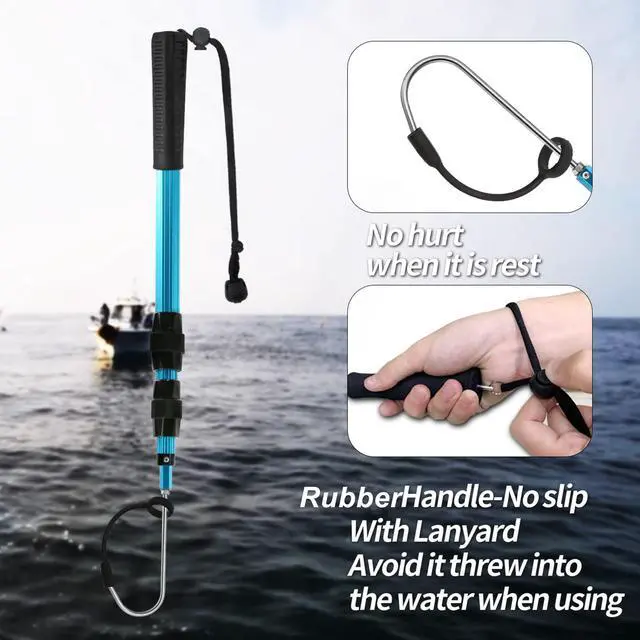 Alt view image 5 of 7 - Telescopic Fishing Gaff, Aluminum Pole, Stainless Steel M8 Hook | Ultralight 4.62oz aluminum telescopic gaff (11.4"-24") with nonslip rubber handle, sharp stainless hook & safety lanyard