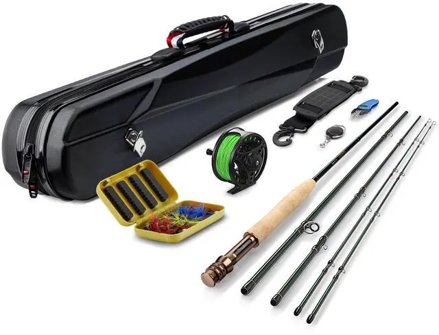 Main image of Fly Fishing Rod and Reel Combo Starter Kit, Fly Rod 4-Piece Carbon Fiber, Aluminum Fly Reel, 12Pcs Fly Flies, Fishing Line, Scissors, Premium Travel Case Portable Lightweight