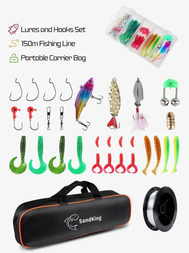 Alt view image 4 of 6 - Fishing Pole Kit, Carbon Fiber Telescopic Fishing Rod and Reel Combo with Spinning Reel, Line, Bionic Bait, Hooks and Carrier Bag for Adult Teens Beginners
