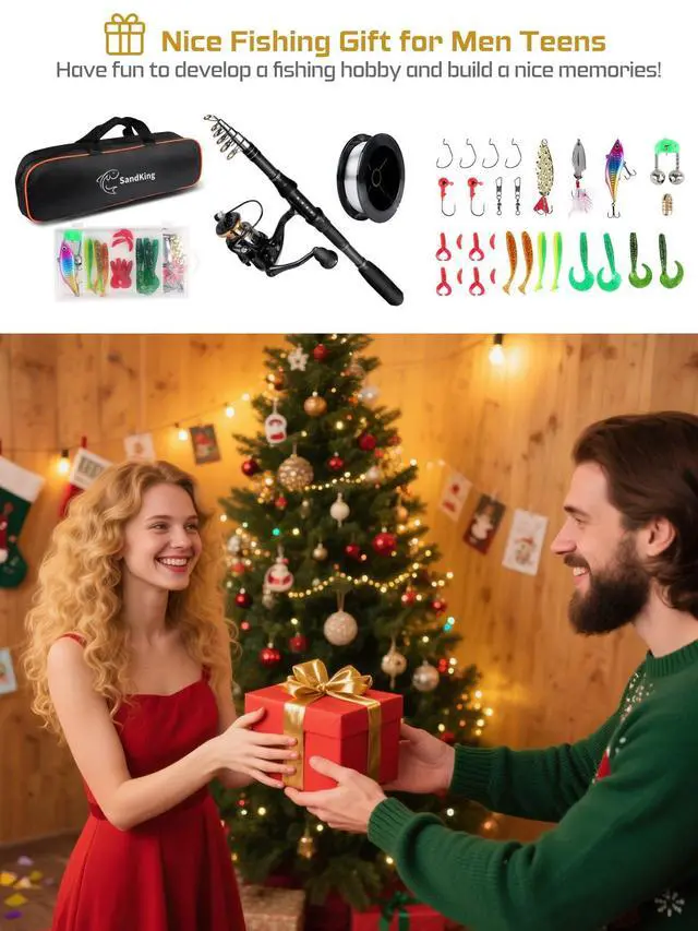 Alt view image 6 of 6 - Fishing Pole Kit, Carbon Fiber Telescopic Fishing Rod and Reel Combo with Spinning Reel, Line, Bionic Bait, Hooks and Carrier Bag for Adult Teens Beginners