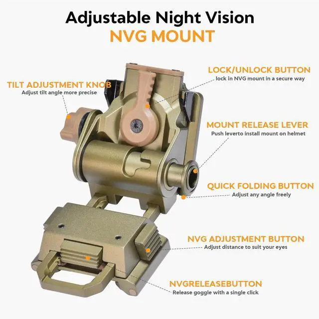 Alt view image 5 of 7 - NVG Mount for PVS14/15/18 G24 Night Vision Goggles Adjustable L4 G24 Metal NVG Helmet Mount PVS 31 CNC Dovetail NVG Mount
