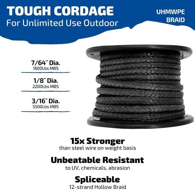Alt view image 2 of 7 - 100% UHMWPE Braided Cord 7/64~3/16"(Dia.) Heavy Duty Abrasion Resist. Low Stretch Utility Cord for Kites Surfing Whoopie Rigging Spearfishing Kayak Survival Repair, 1600~5500Lbs Spool