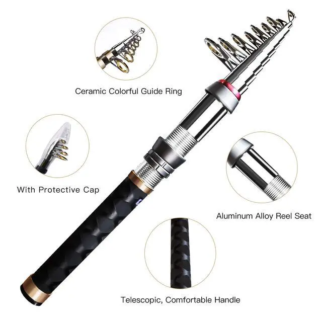 Alt view image 2 of 7 - Fishing Pole Kit, Carbon Fiber Telescopic Fishing Rod and Reel Combo with Spinning Reel, Line, Bionic Bait, Hooks and Carrier Bag, Fishing Gear Set for Beginner Adults