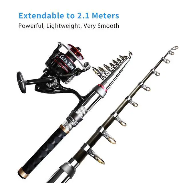 Alt view image 4 of 7 - Fishing Pole Kit, Carbon Fiber Telescopic Fishing Rod and Reel Combo with Spinning Reel, Line, Bionic Bait, Hooks and Carrier Bag, Fishing Gear Set for Beginner Adults