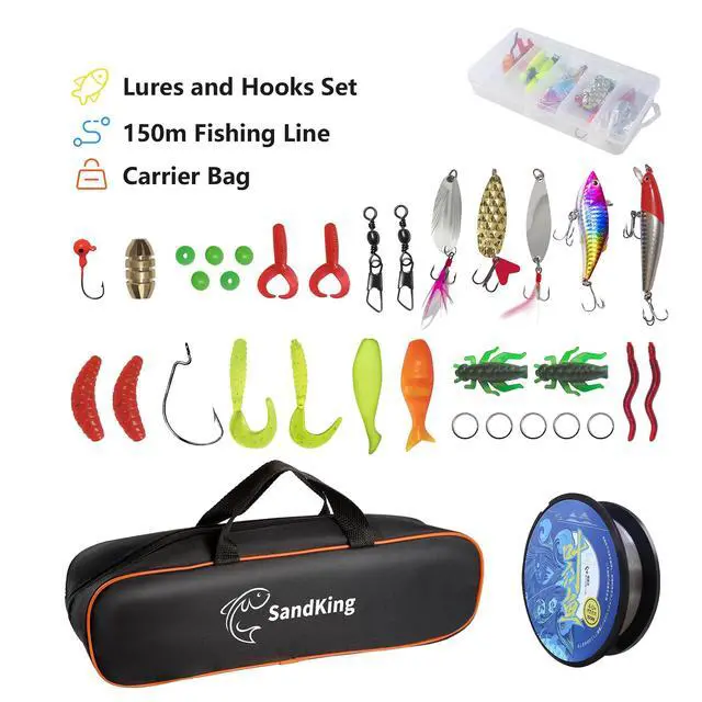 Alt view image 5 of 7 - Fishing Pole Kit, Carbon Fiber Telescopic Fishing Rod and Reel Combo with Spinning Reel, Line, Bionic Bait, Hooks and Carrier Bag, Fishing Gear Set for Beginner Adults