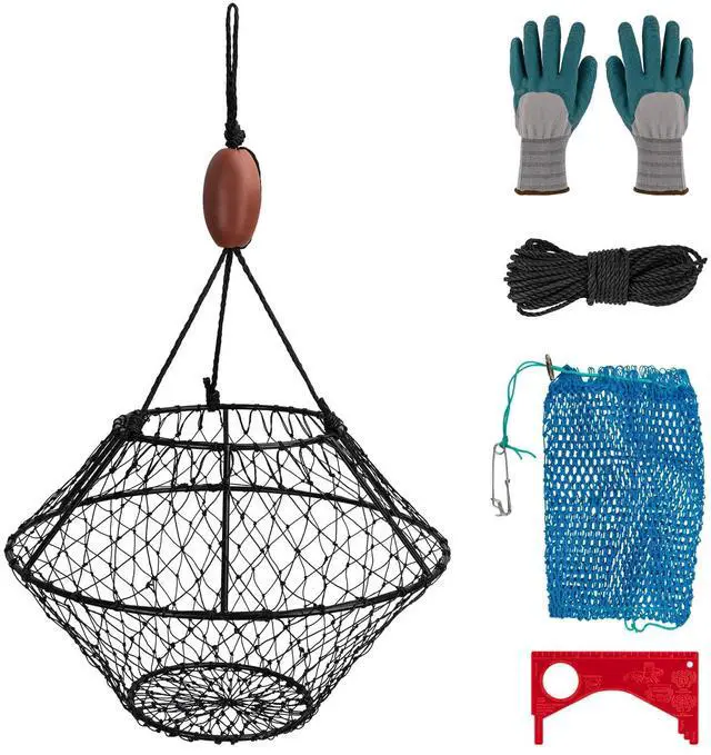 Main image of Crab Ring Trap Hoop Net 1/2-Pack, Heavy Duty Saltwater Crab Nets for Crabbing Lobster, Dungeness and Blue Crabs, Folded Crab Cage Pots Kit with Buoy, Bait Bag, Rope and Gloves