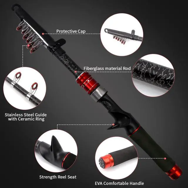 Alt view image 2 of 7 - Telescopic Fishing Rod and Reel Combos, Carbon Fiber Fishing Rod with Stainless Steel Baitcasting Reel Portable Fishing Pole Reel Combo for Travel Saltwater Freshwater
