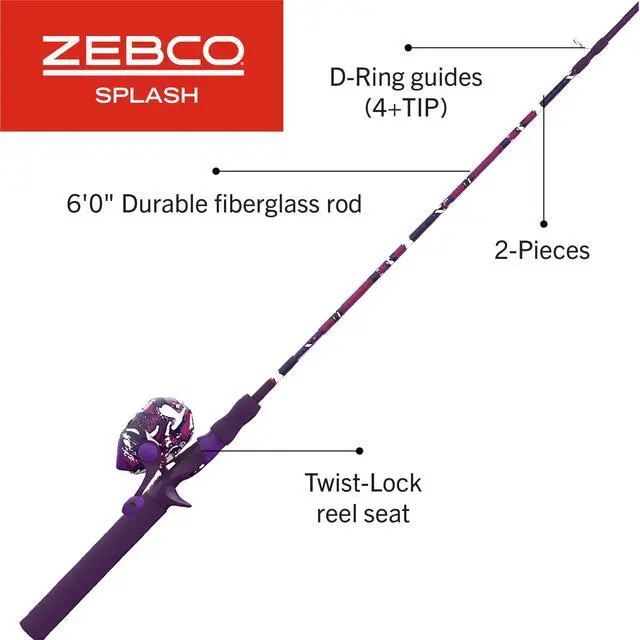 Alt view image 2 of 7 - Splash Spincast Reel and Fishing Rod Combo, Fiberglass Rod, Ball Bearing System, All Metal Gears, 8-Pound Line