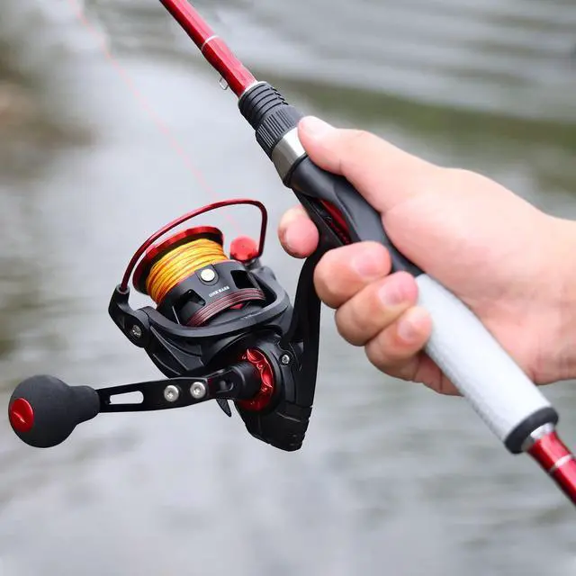 Alt view image 6 of 7 - Spirit Flame Fishing Rod Reel Combo, Spinning Fishing Pole with Graphite 2Pc Blanks, Stainless Steel Guides
