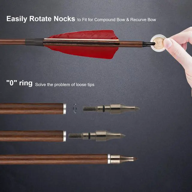 Alt view image 2 of 7 - Premium 30" Carbon Hunting Arrows with 4" Real Turkey Feathers Fletching and Removable Tips - 500 Spine Practice Target Arrows for Recurve Bow Long Bow -12Pcs