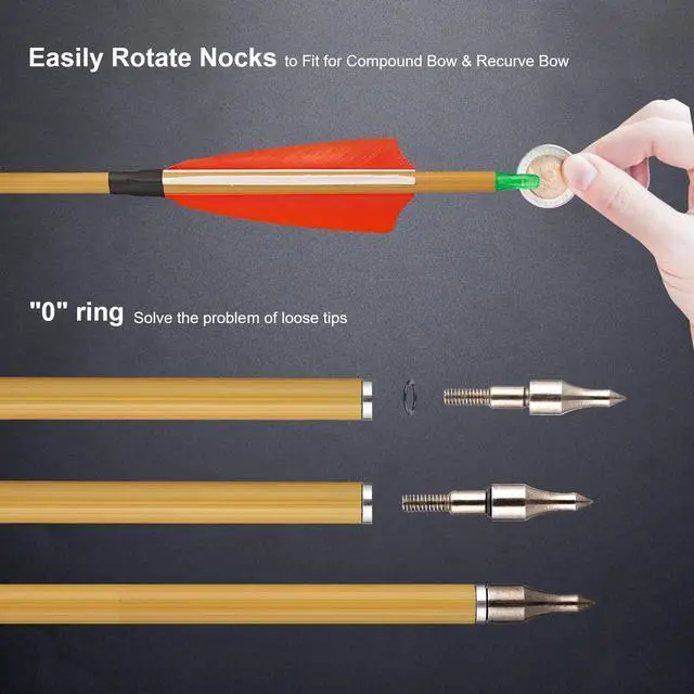 Alt view image 2 of 7 - Premium 30" Carbon Hunting Arrows with 4" Real Turkey Feathers Fletching and Removable Tips - 500 Spine Practice Target Arrows for Recurve Bow Long Bow -12Pcs