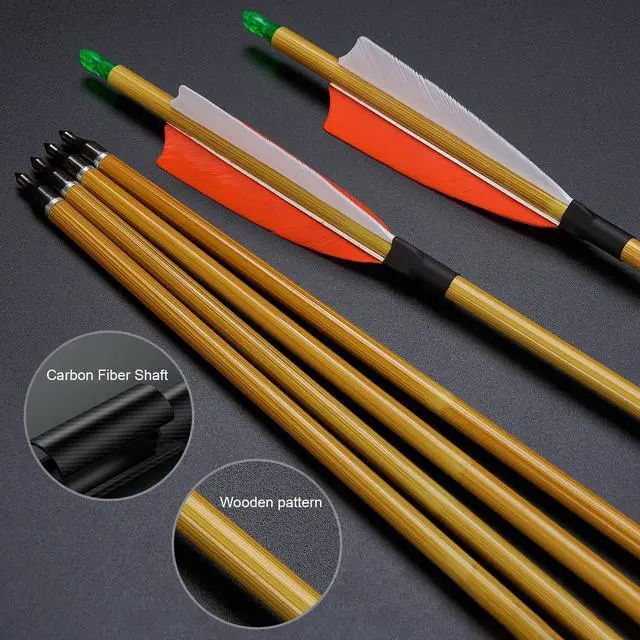 Alt view image 5 of 7 - Premium 30" Carbon Hunting Arrows with 4" Real Turkey Feathers Fletching and Removable Tips - 500 Spine Practice Target Arrows for Recurve Bow Long Bow -12Pcs