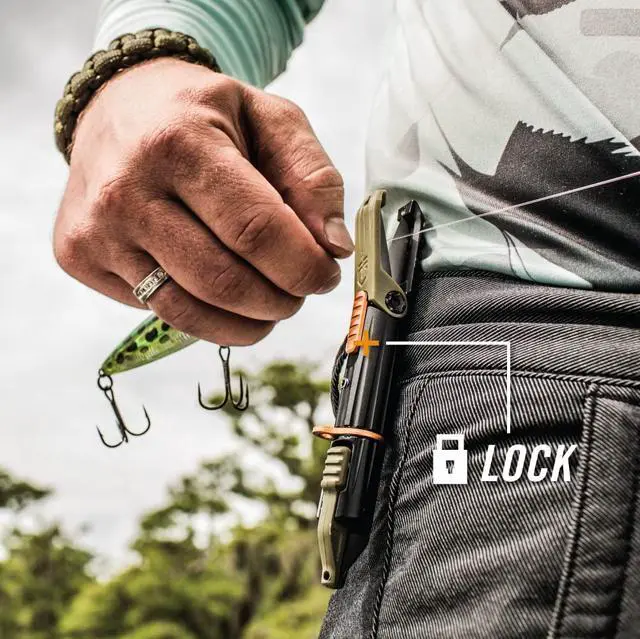 Alt view image 6 of 7 - Gear LineDriver - Fishing Line Multitool with Spinning Line Vise, Tether Ring, Eyelet Clearing Spike, Hook Threader, Scissors & Split Shot Crimper - Premium Fishing Gear