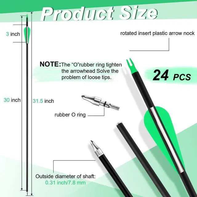 Alt view image 2 of 7 - 24 Pcs 31.5 Inch Arrows for Compound Bow Hunting Arrows Carbon Arrows with 3 Inch Plastic Arrow Feathers and Removable Tips 500-600 Spine Archery Target Arrows for Recurve Bow