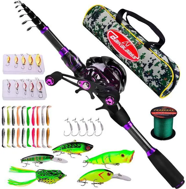 Main image of Fishing Rod and Reel Combo - 6.9ft Telescopic Spincast Rod with Left Handed Baitcasting Reel Combos - Sea Saltwater Freshwater Ice Bass Fishing Tackle Set - Fishing Rods Kit