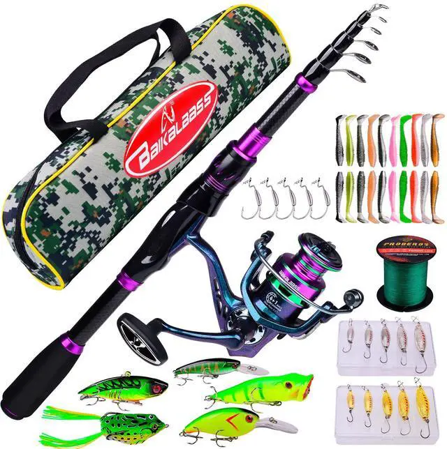 Main image of Fishing Rod and Reel Combo - 6.9ft Telescopic Spincast Rod with Left Handed Baitcasting Reel Combos - Sea Saltwater Freshwater Ice Bass Fishing Tackle Set - Fishing Rods Kit