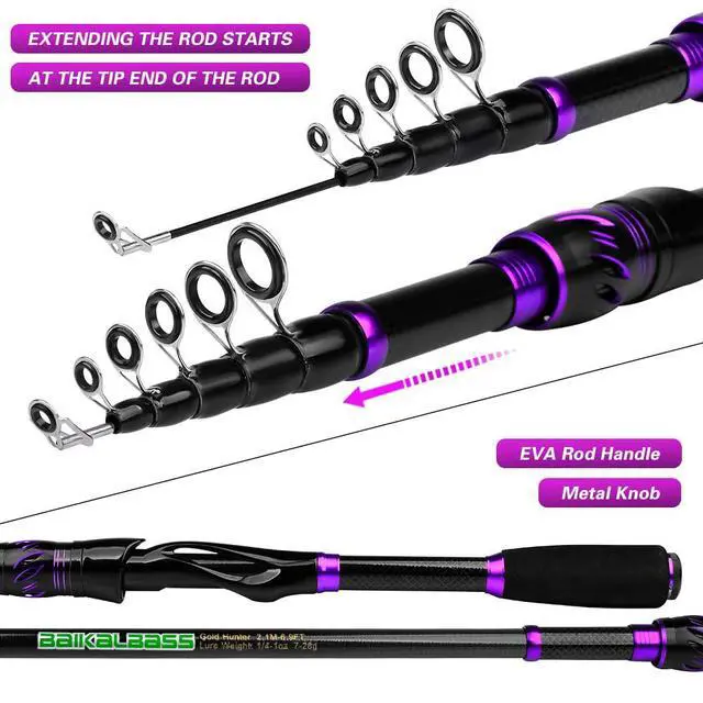 Alt view image 6 of 7 - Fishing Rod and Reel Combo - 6.9ft Telescopic Spincast Rod with Left Handed Baitcasting Reel Combos - Sea Saltwater Freshwater Ice Bass Fishing Tackle Set - Fishing Rods Kit