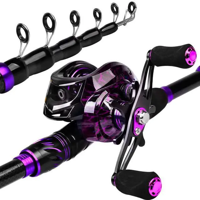 Alt view image 2 of 6 - Fishing Rod and Reel Combo - 6.9ft Telescopic Spincast Rod with Left Handed Baitcasting Reel Combos - Sea Saltwater Freshwater Ice Bass Fishing Tackle Set - Fishing Rods Kit