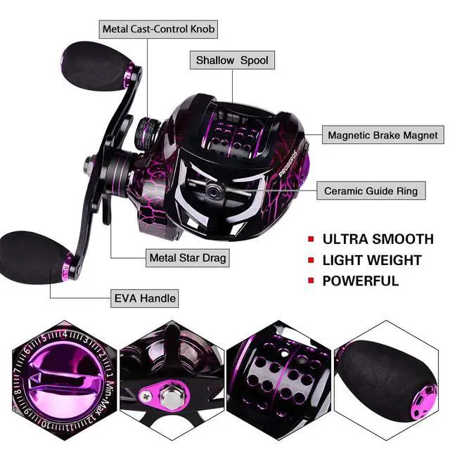 Alt view image 5 of 6 - Fishing Rod and Reel Combo - 6.9ft Telescopic Spincast Rod with Left Handed Baitcasting Reel Combos - Sea Saltwater Freshwater Ice Bass Fishing Tackle Set - Fishing Rods Kit