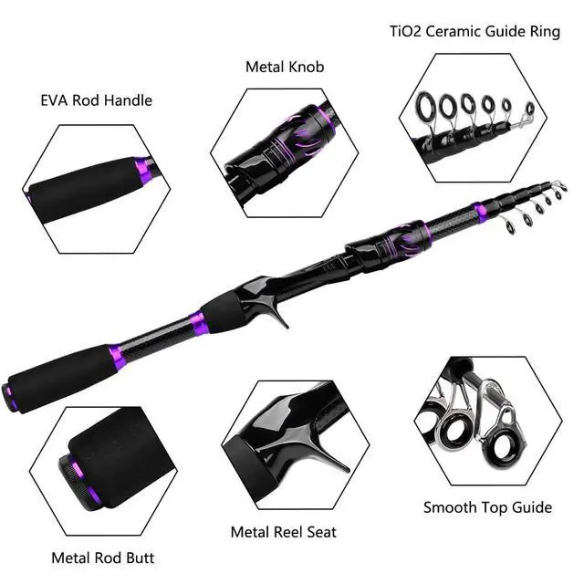 Alt view image 6 of 6 - Fishing Rod and Reel Combo - 6.9ft Telescopic Spincast Rod with Left Handed Baitcasting Reel Combos - Sea Saltwater Freshwater Ice Bass Fishing Tackle Set - Fishing Rods Kit