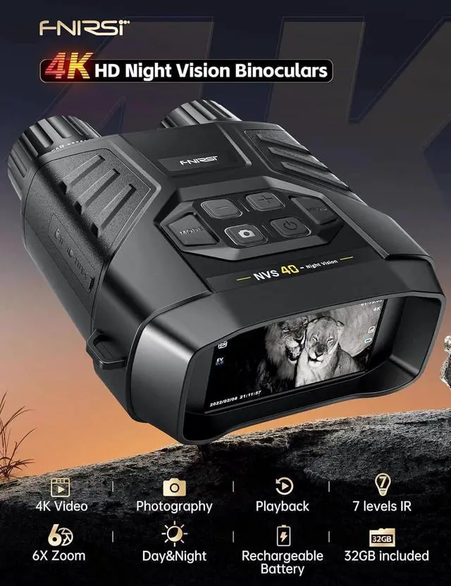 Alt view image 2 of 7 - NVS40 4K Night Vision Goggles, for Dad Man Adult, Night Vision Binoculars with 4K Video 36M Photos, 32GB SD Card, 3" HD Screen Digital Infrared Binoculars for Day and Night