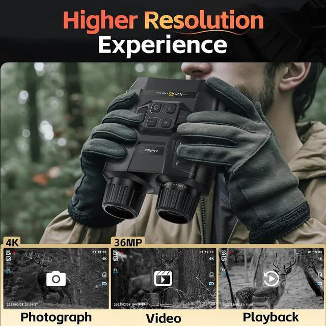 Alt view image 3 of 7 - NVS40 4K Night Vision Goggles, for Dad Man Adult, Night Vision Binoculars with 4K Video 36M Photos, 32GB SD Card, 3" HD Screen Digital Infrared Binoculars for Day and Night