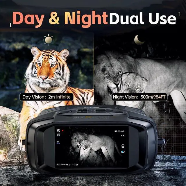 Alt view image 4 of 7 - NVS40 4K Night Vision Goggles, for Dad Man Adult, Night Vision Binoculars with 4K Video 36M Photos, 32GB SD Card, 3" HD Screen Digital Infrared Binoculars for Day and Night