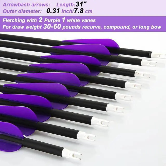 Alt view image 3 of 7 - 24 Pcs 31.5 Inch Arrows for Compound Bow Hunting Arrows Carbon Arrows with 3 Inch Plastic Arrow Feathers and Removable Tips 500-600 Spine Archery Target Arrows for Recurve Bow