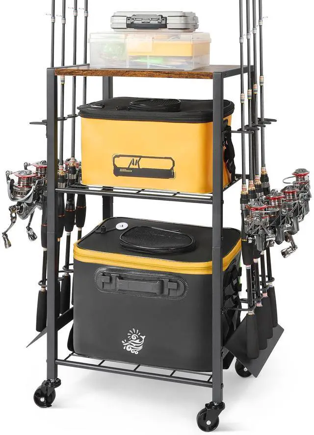 Main image of Fishing Rod Holders, Rolling Fishing Rod Rack for Garage & Boat, Tackle Box & Reel Holder Cart, Easy Assembly Fishing Gear Management System, Ideal Birthday Gift for Men Dad Anglers