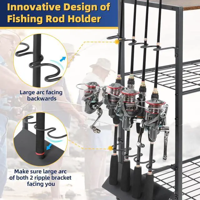 Alt view image 3 of 7 - Fishing Rod Holders, Rolling Fishing Rod Rack for Garage & Boat, Tackle Box & Reel Holder Cart, Easy Assembly Fishing Gear Management System, Ideal Birthday Gift for Men Dad Anglers