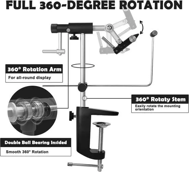 Alt view image 3 of 6 - TrueGrip Fly Tying Vise with 360° Rotary Function Smooth Ball Bearing System, Adjustable Tension, Durable Hook Jaws (Fits 26 to 4/0)