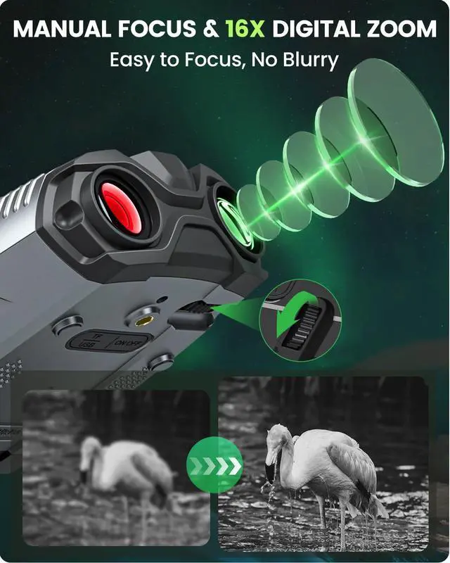 Alt view image 6 of 7 - Night Vision Binoculars for Adults: 4K Video Recorder - 12H Continuous Recording - 16X Digital Zoom - 9-Level Infrared - 250m/820ft Dark View Wildlife & Outdoor Gifts for Men, Dad, Husband