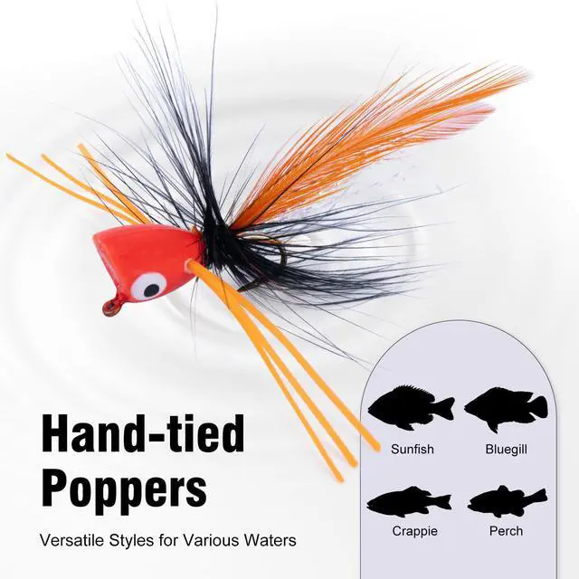 Alt view image 7 of 7 - Fly Fishing Poppers Lures, Topwater Popper Flies Bugs Lure, Fly Fish Poppers Fishing Lures Kit, Dry Flies for Panfish Bluegill Crappie Sunfish Bass Trout Salmon