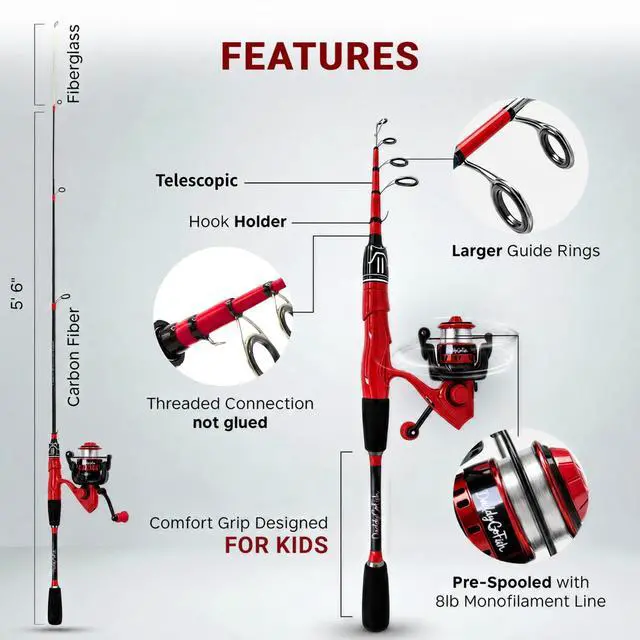 Alt view image 7 of 7 - Spinning Fishing Rod and Reel Combo Set with Tackle Box | Kids Fishing Pole | Carbon Fiber Telescopic Fishing Rod Kit | Spinning Reel for Travel Saltwater Freshwater Fishing Gear Kit
