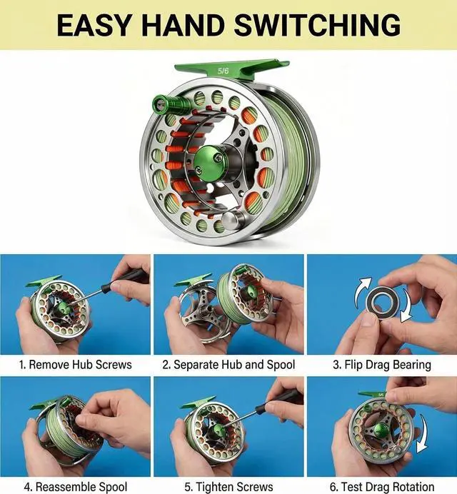 Alt view image 6 of 7 - Fly Fishing Reel with Aluminum Alloy Body 5/6wt Die Cast Pre-Loaded Fly Reel with Line Combo for Trout Bass Carp Pike Panfish