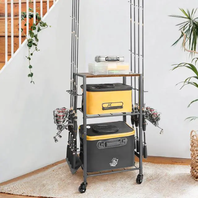 Alt view image 6 of 7 - Fishing Rod Holders, Rolling Fishing Rod Rack for Garage & Boat, Tackle Box & Reel Holder Cart, Easy Assembly Fishing Gear Management System, Ideal Birthday Gift for Men Dad Anglers