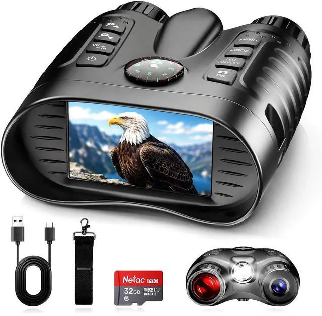 Main image of Night Vision Goggles 4K Night Vision Binoculars Built-in IR Illumination for Hunting Camping, 4500mAh Rechargeable Battery, 32GB Card for Video and Photo Recording