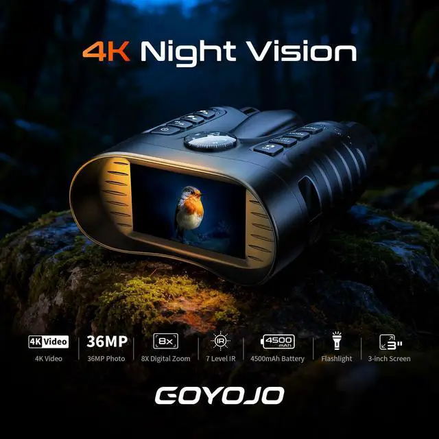 Alt view image 2 of 7 - Night Vision Goggles 4K Night Vision Binoculars Built-in IR Illumination for Hunting Camping, 4500mAh Rechargeable Battery, 32GB Card for Video and Photo Recording