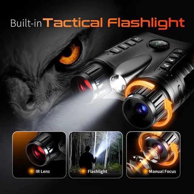 Alt view image 3 of 7 - Night Vision Goggles 4K Night Vision Binoculars Built-in IR Illumination for Hunting Camping, 4500mAh Rechargeable Battery, 32GB Card for Video and Photo Recording